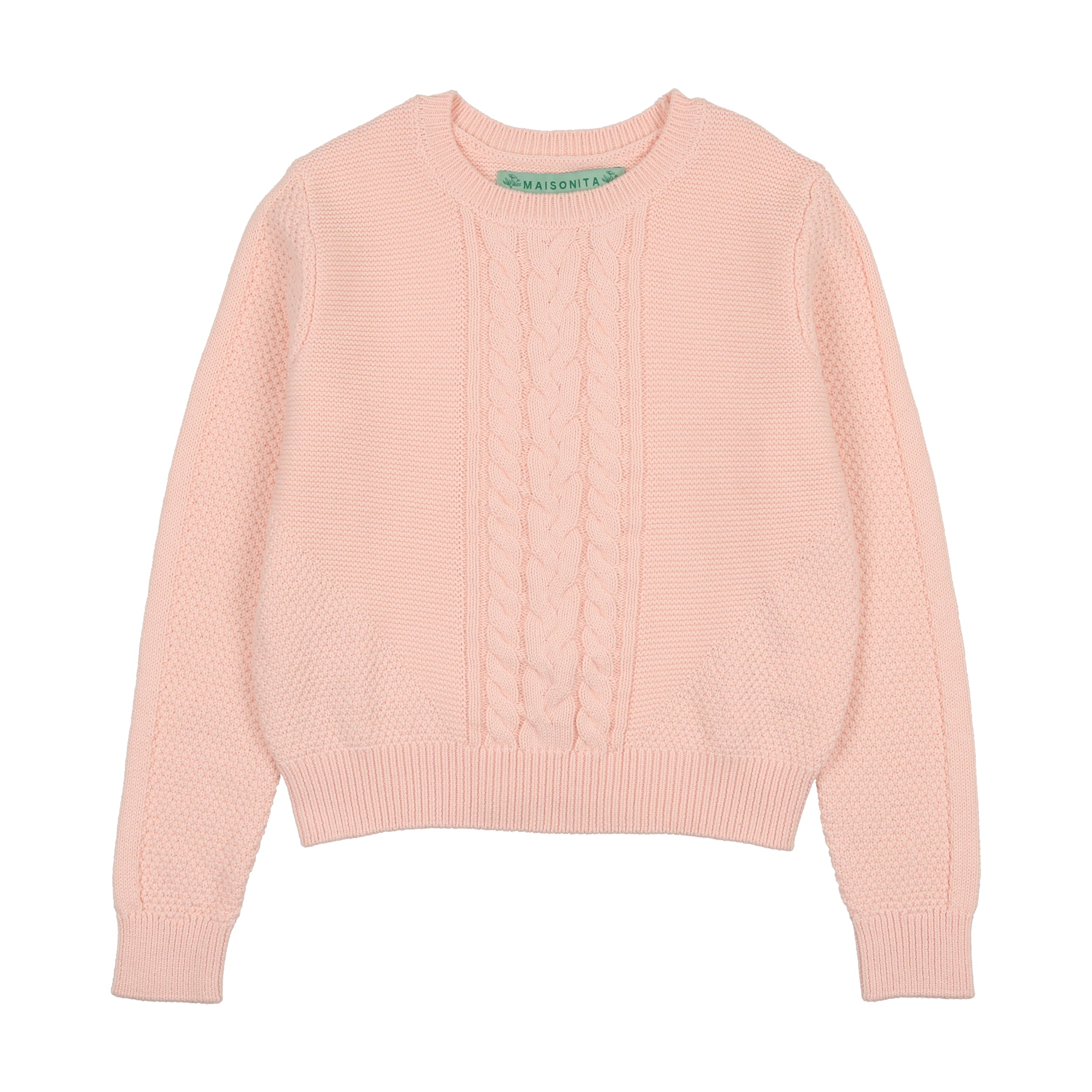 Pale Pink Cabled Crew Sweater