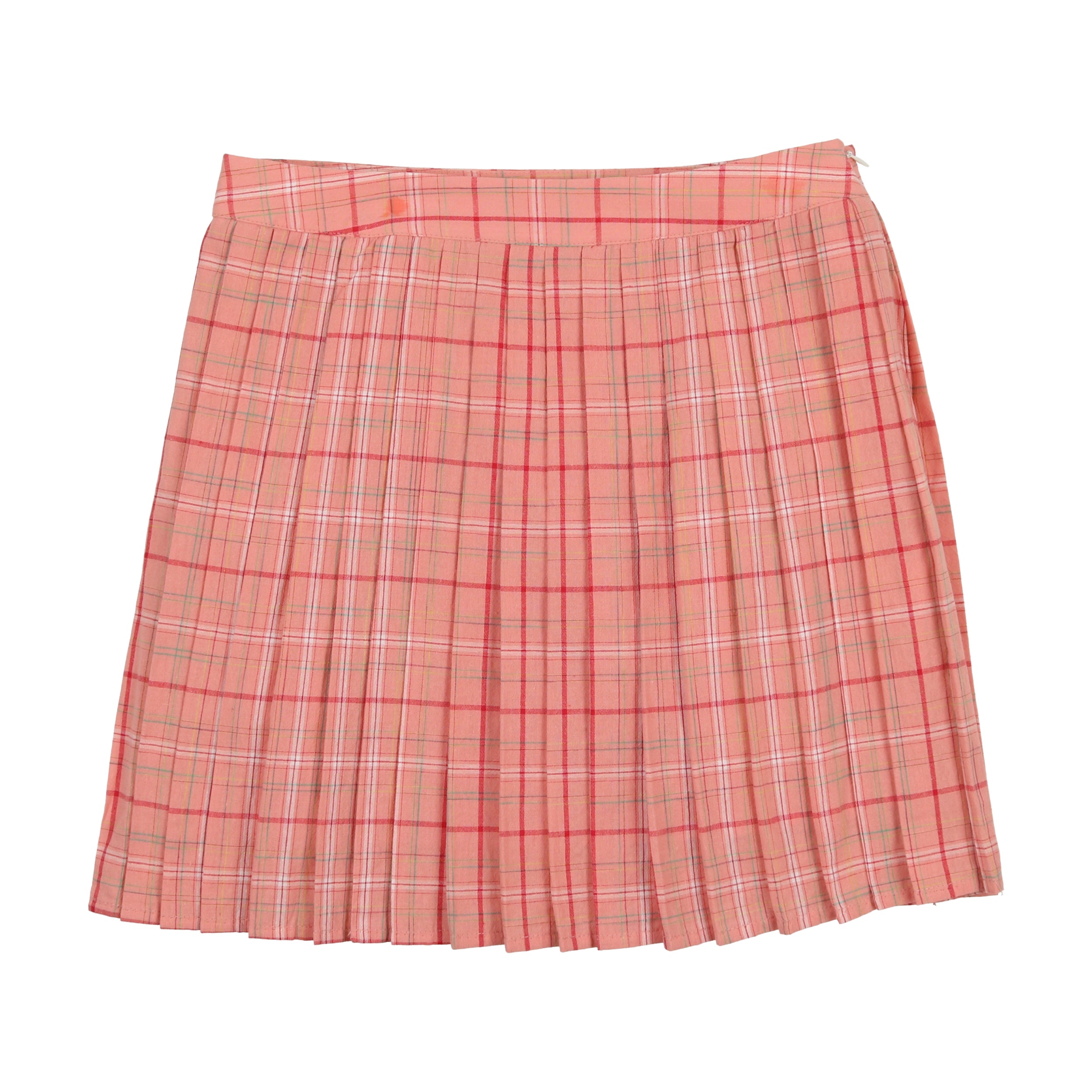 Salmon Plaid Pleated Skirt